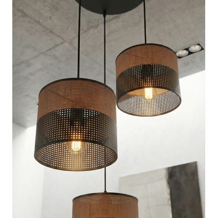 Люстра на кабел KARBON 3xE27/15W/230V черна/кафява