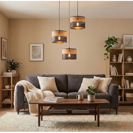 Люстра на кабел KARBON 3xE27/15W/230V черна/кафява