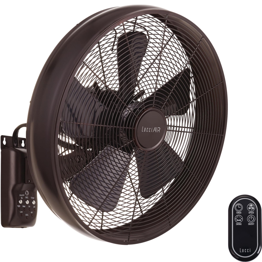 Lucci air 213125 - Стенен вентилатор BREEZE 55W/230V черен/кафяв + дистанционно управление