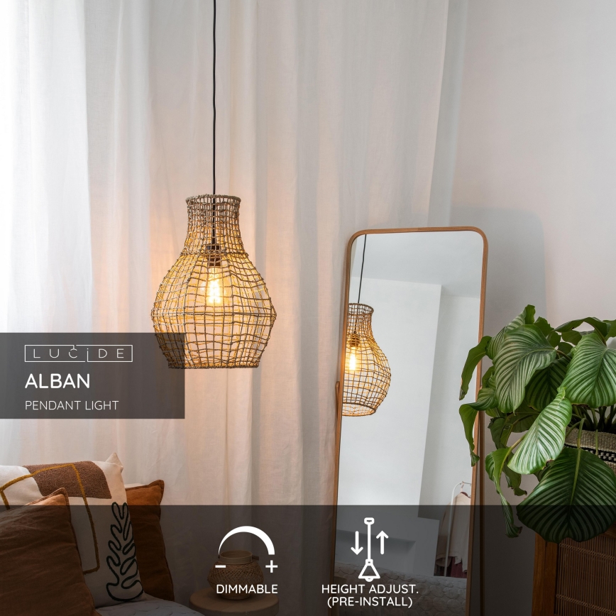 Lucide 03438/35/72 - Висящ полилей ALBAN 1xE27/40W/230V бежов