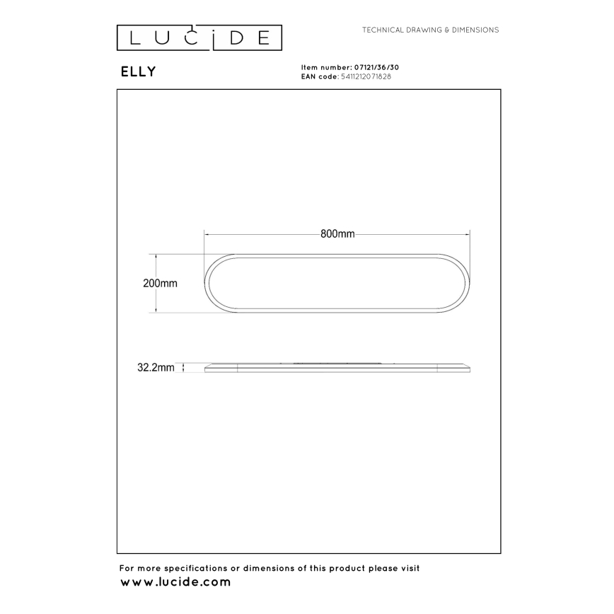 Lucide 07121/36/30 - Димируемо LED таванно осветително тяло ELLY LED/36W/230V 2700/3300/4000K 20x80 cm