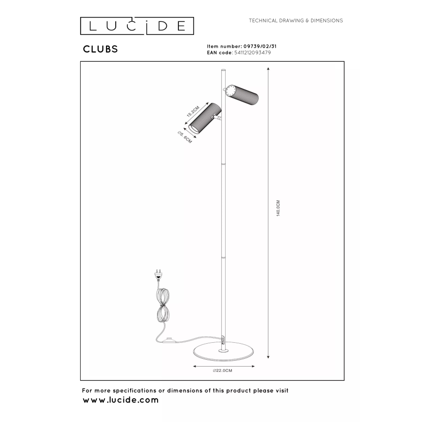 Lucide 09739/02/31 - Подова лампа CLUBS 2xGU10/40W/230V бяла