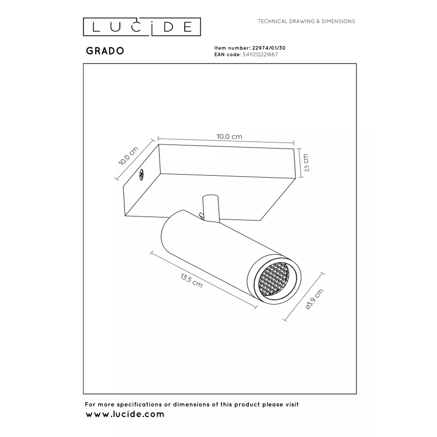 Lucide 22974/01/30 - Точково осветително тяло GRADO 1xGU10/40W/230V черно
