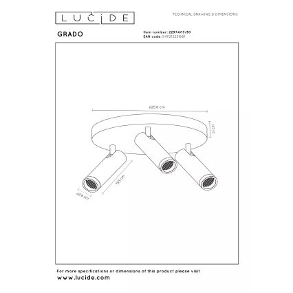 Lucide 22974/13/30 - Точково осветително тяло GRADO 3xGU10/40W/230V черно