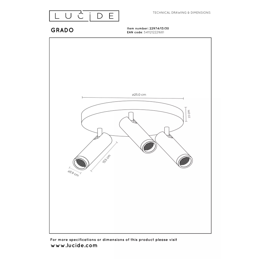 Lucide 22974/13/30 - Точково осветително тяло GRADO 3xGU10/40W/230V черно