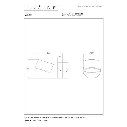 Lucide 44217/08/30 - LED димируемо стеннo точково осветително тяло GIAN LED/9W/230V черно