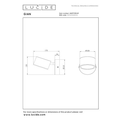 Lucide 44217/08/41 - Димируемо LED стенно точково осветително тяло GIAN LED/9W/230V бежово