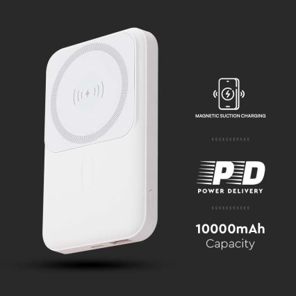 Магнитна захранваща банка с безжично зареждане Power Delivery 10 000mAh/20W/3,7V бял