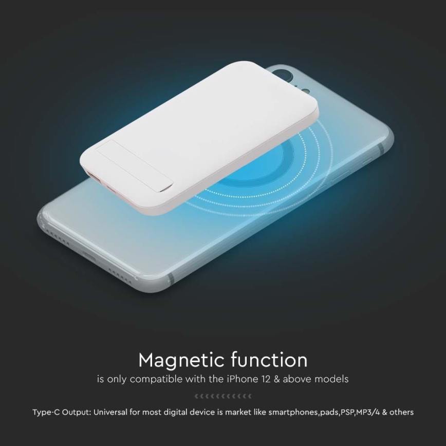 Магнитна захранваща банка с безжично зареждане Power Delivery 10 000mAh/20W/3,7V бял