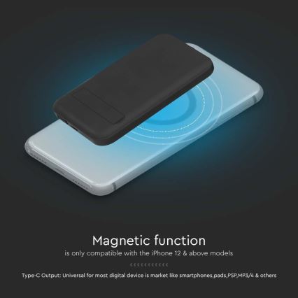 Магнитна захранваща банка с безжично зареждане Power Delivery 10 000mAh/20W/3,7V черен