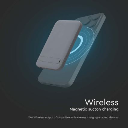 Магнитна захранваща банка с безжично зареждане Power Delivery 10 000mAh/20W/3,7V сив