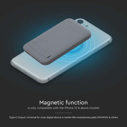 Магнитна захранваща банка с безжично зареждане Power Delivery 10 000mAh/20W/3,7V сив