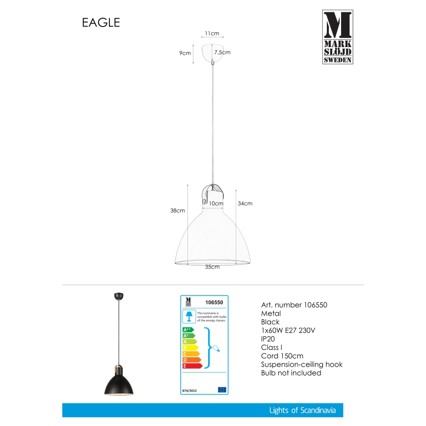 Markslöjd 106550 - Полилей на въже EAGLE 1xE27/60W/230V