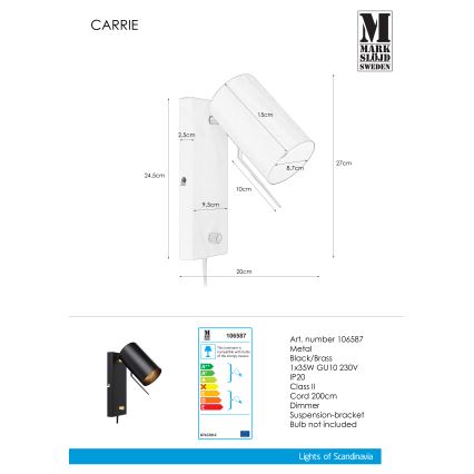 Markslöjd 106587 - Димируема Стенна лампа CARRIE 1xGU10/35W/230V черна