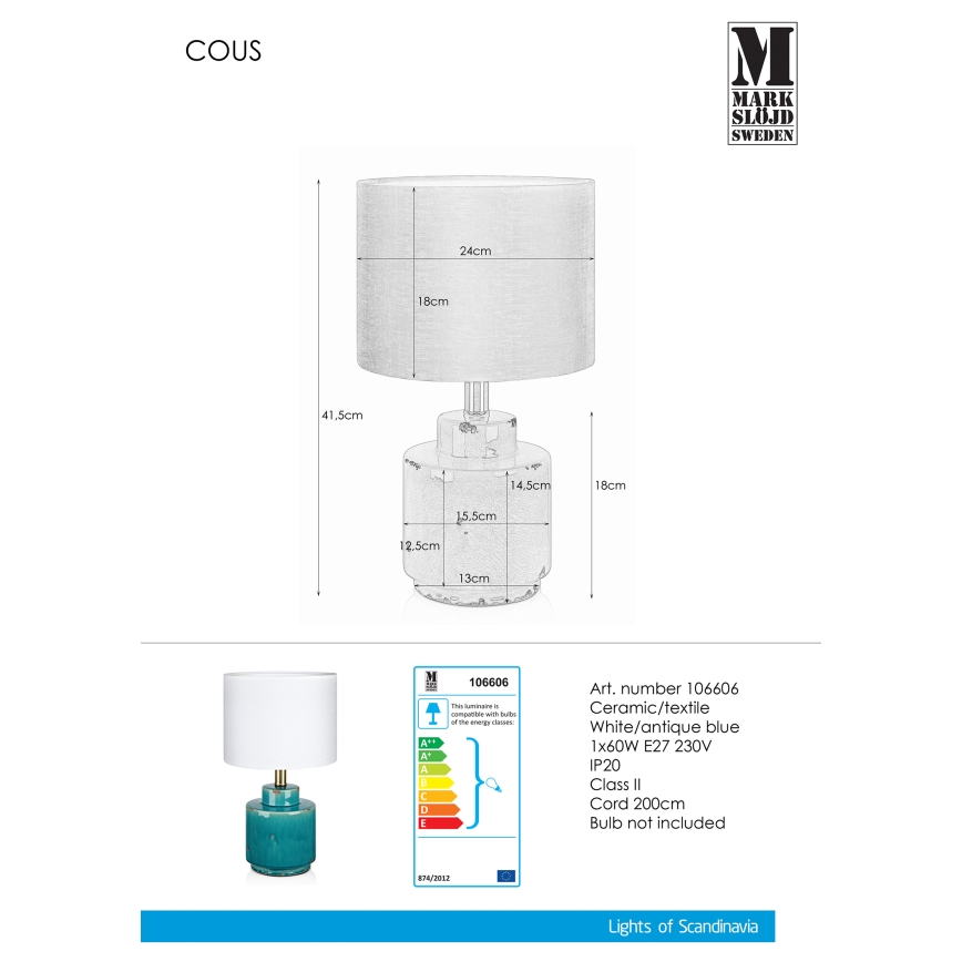 Markslöjd 106606 - Настолна лампа COUS 1xE27/60W/230V