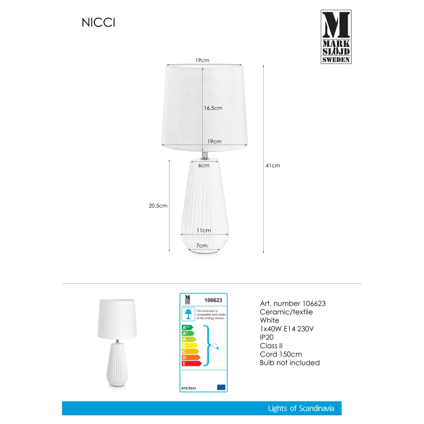 Markslöjd 106623 - Настолна лампа NICCI 1xE14/40W/230V