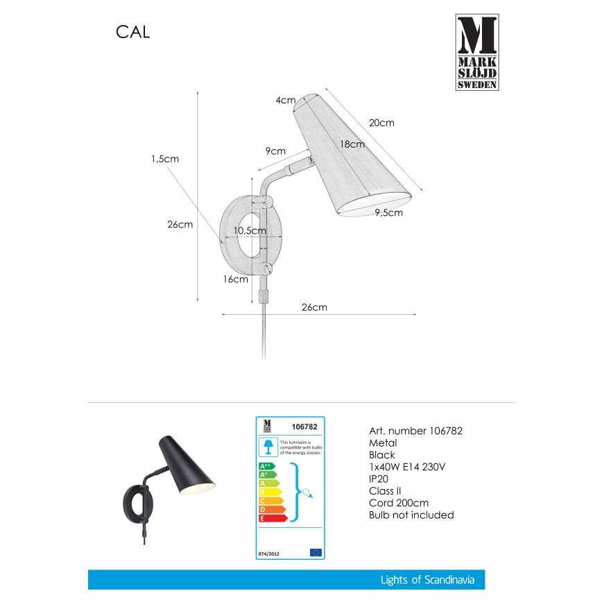 Markslöjd 106782 - Стенна лампа CAL 1xE14/40W/230V