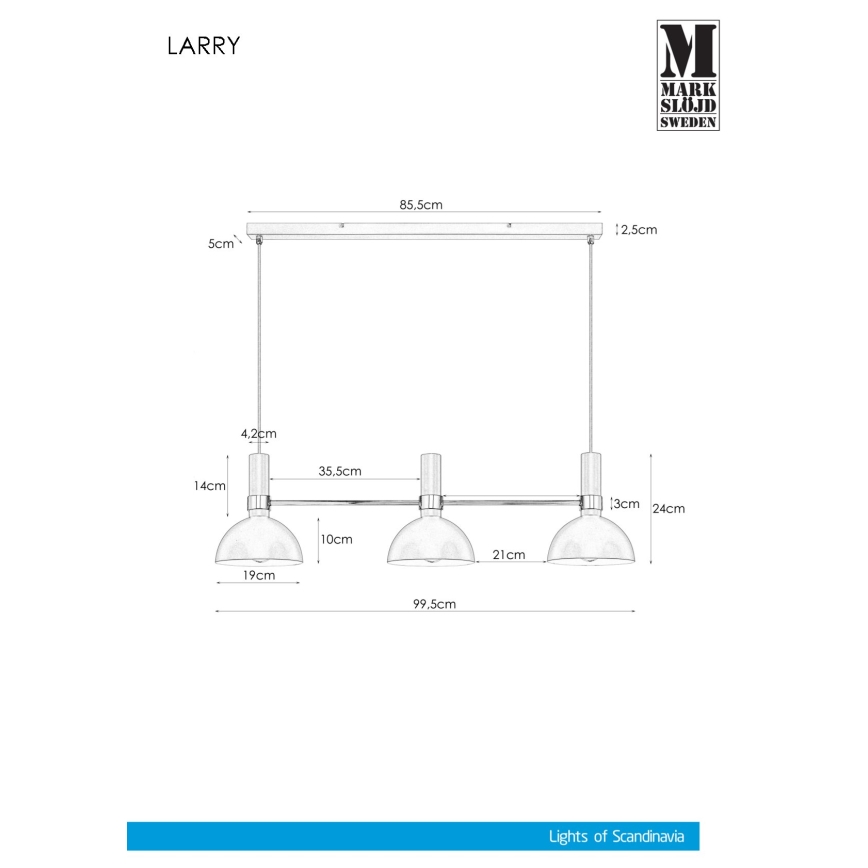 Markslöjd 106855 - Висящ полилей LARRY 3xE27/60W/230V