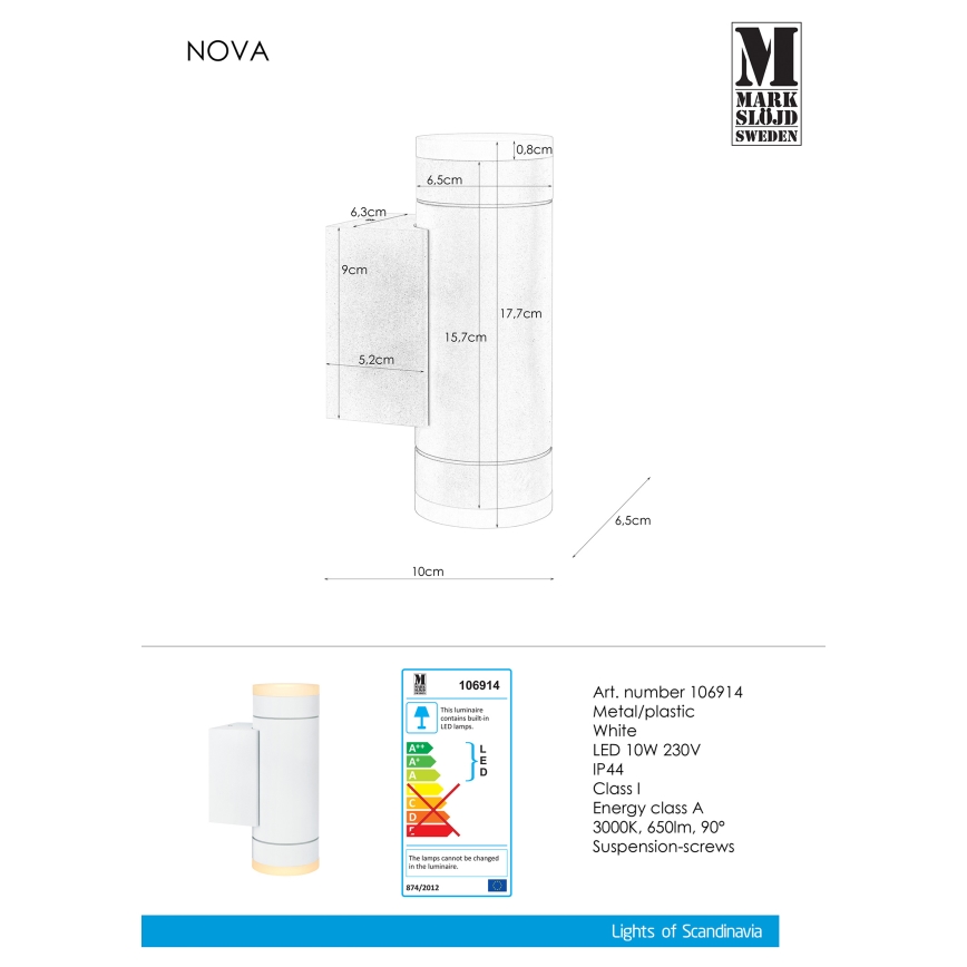 Markslöjd 106914 - LED Екстериорна Стенна лампа NOVA 2xLED/5,5W/230V IP44