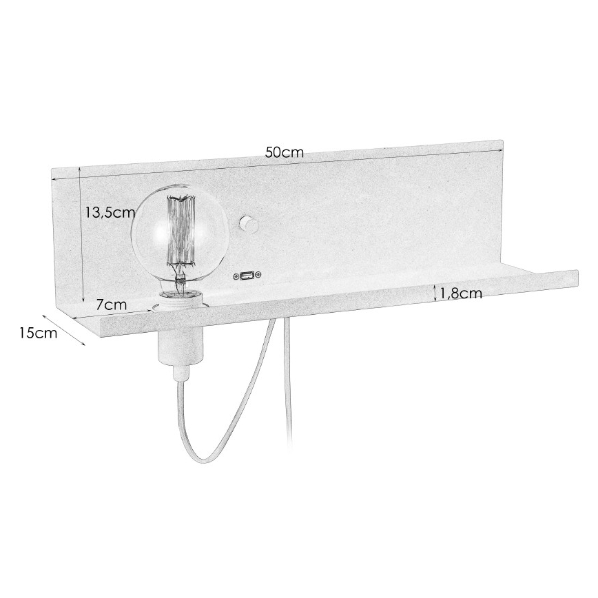 Markslöjd 106969 - Димируема Стенна лампа с USB конт. MULTI 1xE27/60W/230V