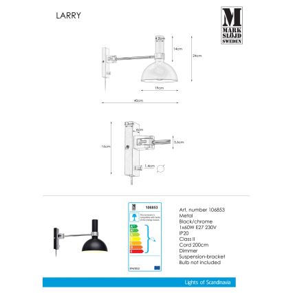 Markslöjd 106970 - Димируем аплик LARRY 1xE27/60W/230V