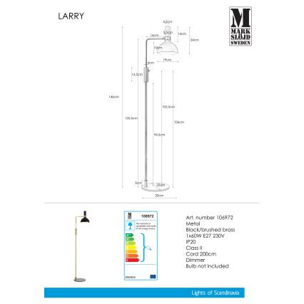 Markslöjd 106972 - Димируема Стояща лампа LARRY 1xE27/60W/230V черна/златна