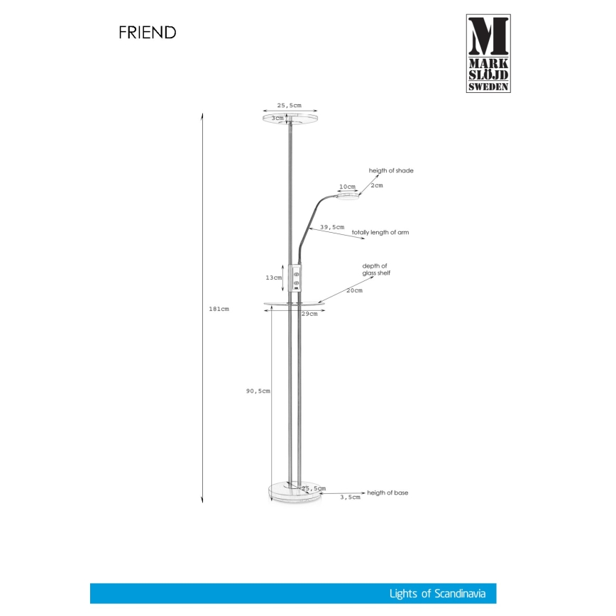 Markslöjd 107008 - LED Стояща лампа FRIEND LED/18W/230V + LED/5W
