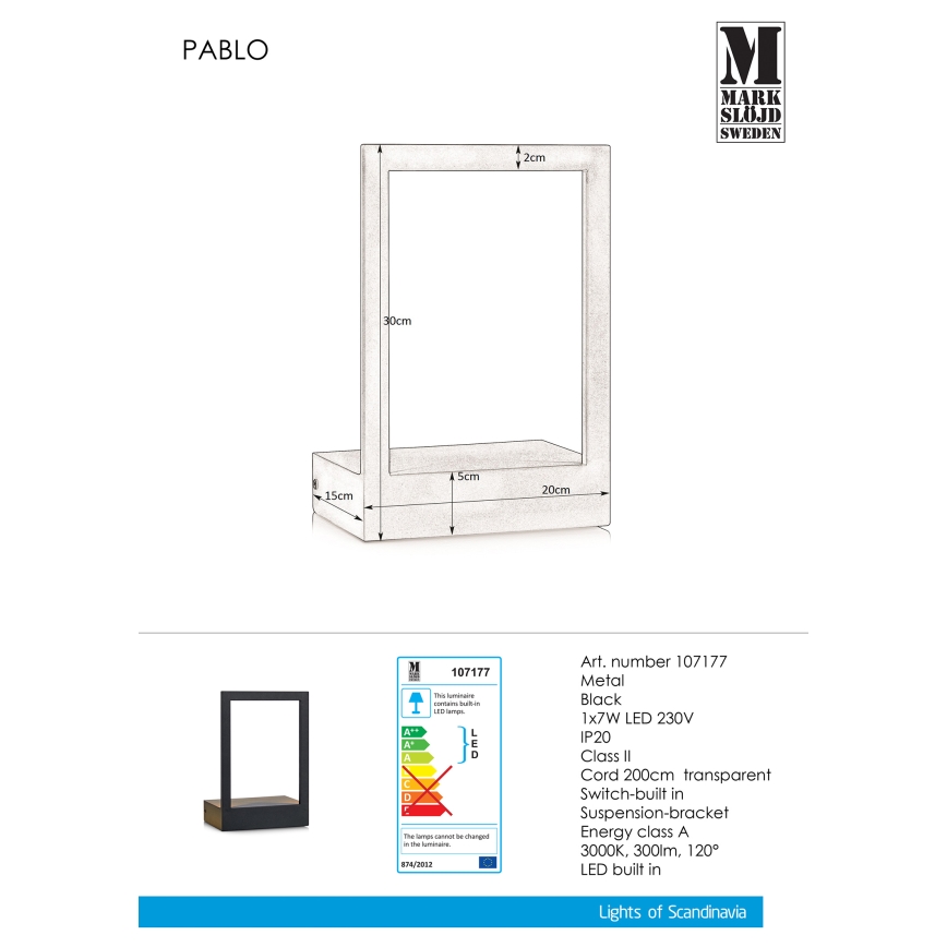 Markslöjd 107177 - LED Аплик с рамка PABLO LED/7W/230V