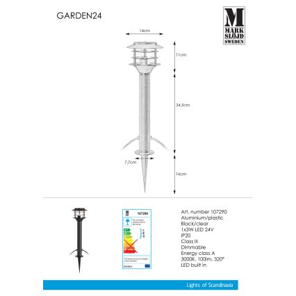 Markslöjd 107290 - LED Външна лампа GARDEN 24 LED/3W/24V 45 см IP44 черна