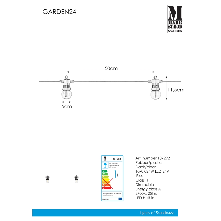 Markslöjd 107292 - LED Екстериорни декоративни лампички ГИРЛЯНДА GARDEN 10xLED 5,5m IP44