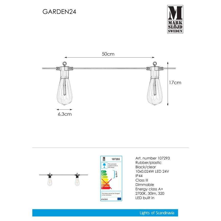 Markslöjd 107293 - LED външна декоративна гирлянда GIRLANDA GARDEN 10xLED 5,5m IP44