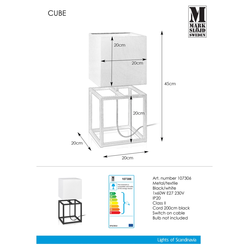 Markslöjd 107306 - Настолна лампа CUBE 1xE27/60W/230V