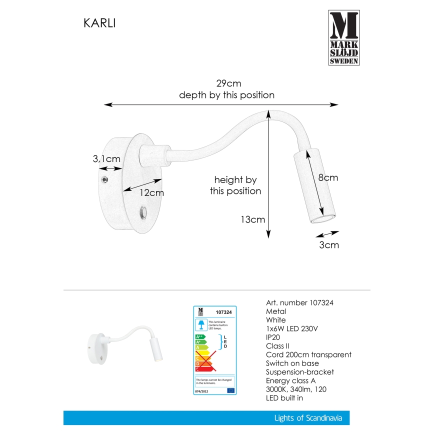 Markslöjd 107324 - LED Стенна лампа KARLI LED/6W/230V