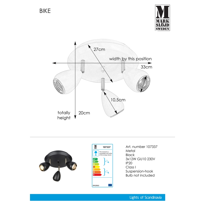 Markslöjd 107337 - Спот BIKE 3xGU10/12W/230V