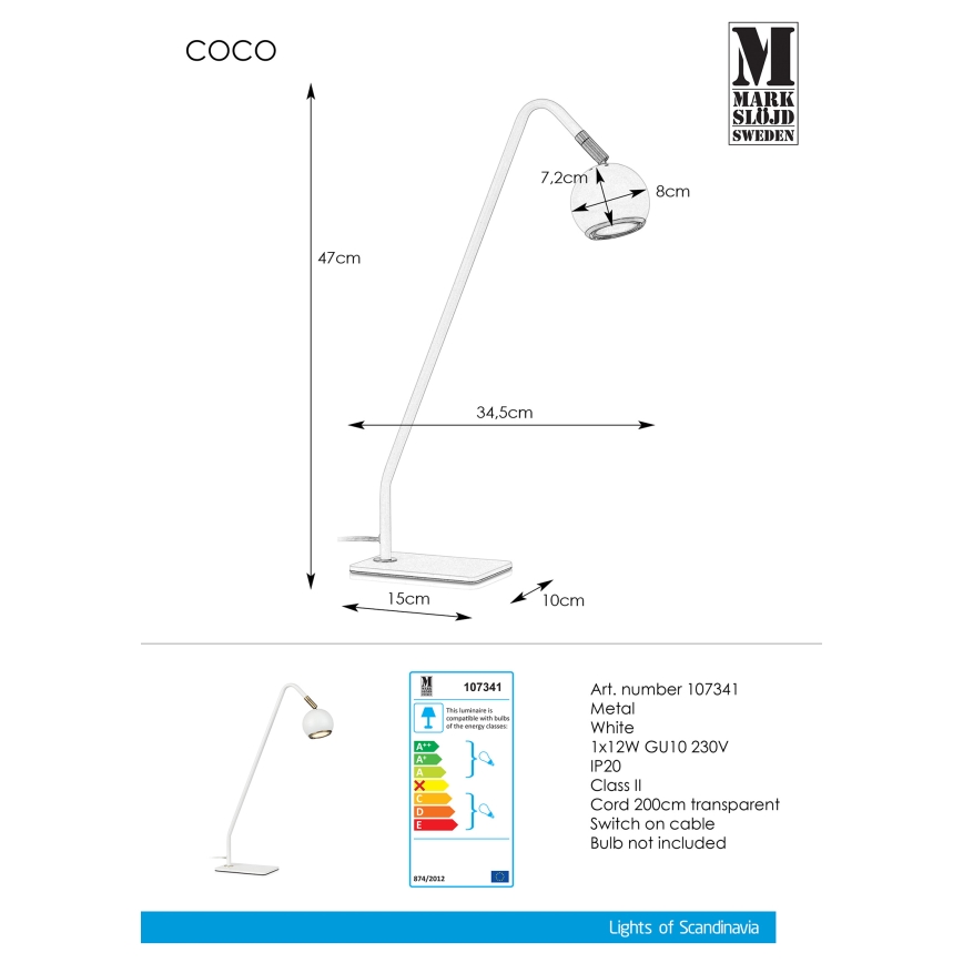 Markslöjd 107341 - Настолна лампа COCO 1xGU10/12W/230V
