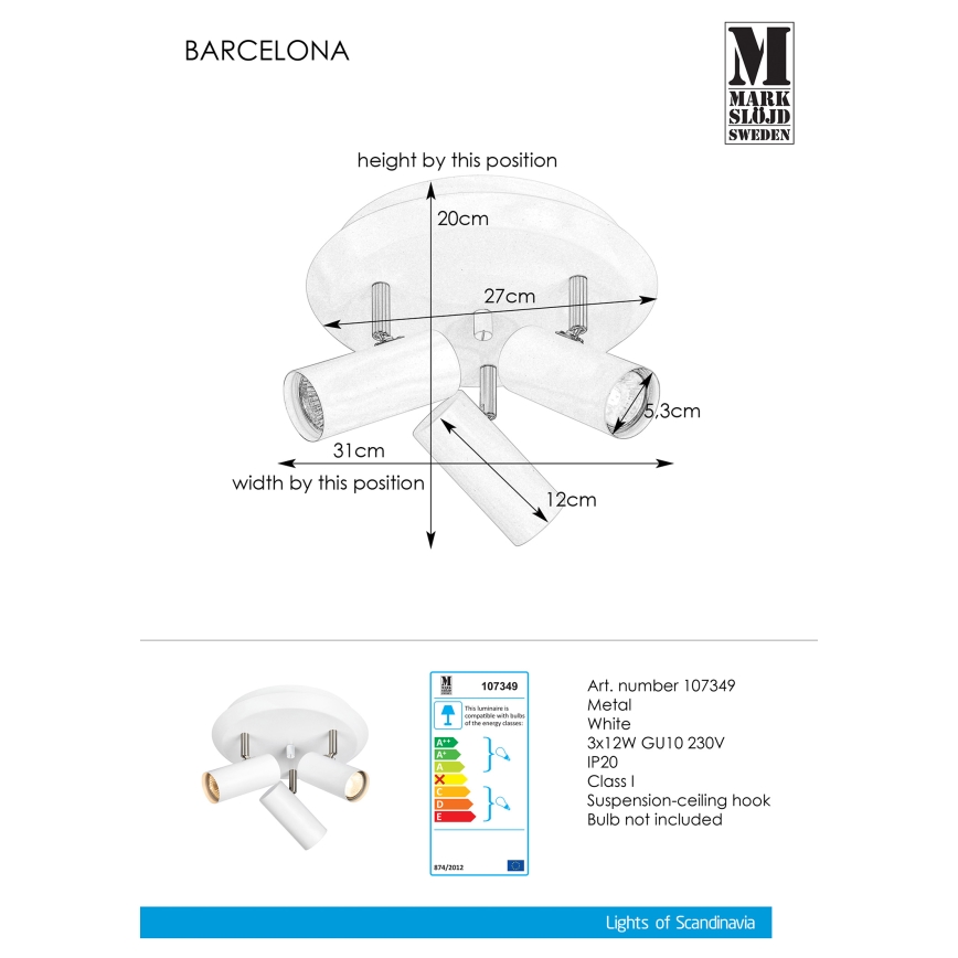Markslöjd 107349 - Точково осветително тяло BARCELONA 3xGU10/12W/230V