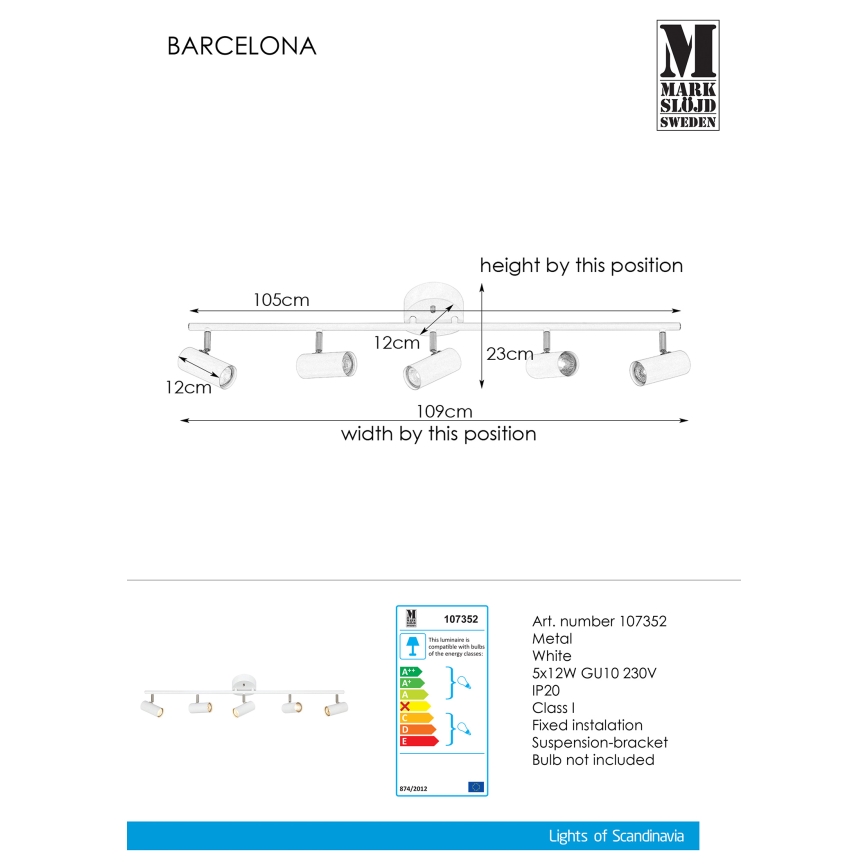 Markslöjd 107352 - Точково осветително тяло BARCELONA 5xGU10/12W/230V
