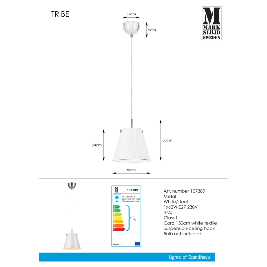 Markslöjd 107389 - Полилей на въже TRIBE 1xE27/60W/230V