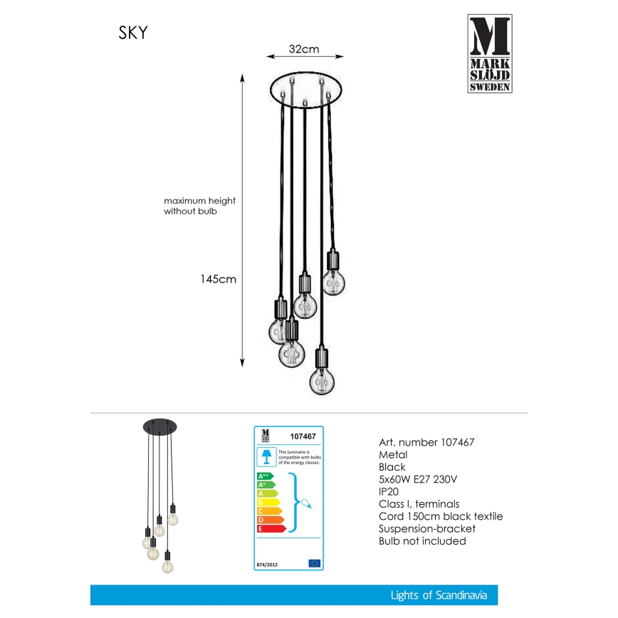 Markslöjd 107467 - Полилей на верижка SKY 5xE27/60W/230V