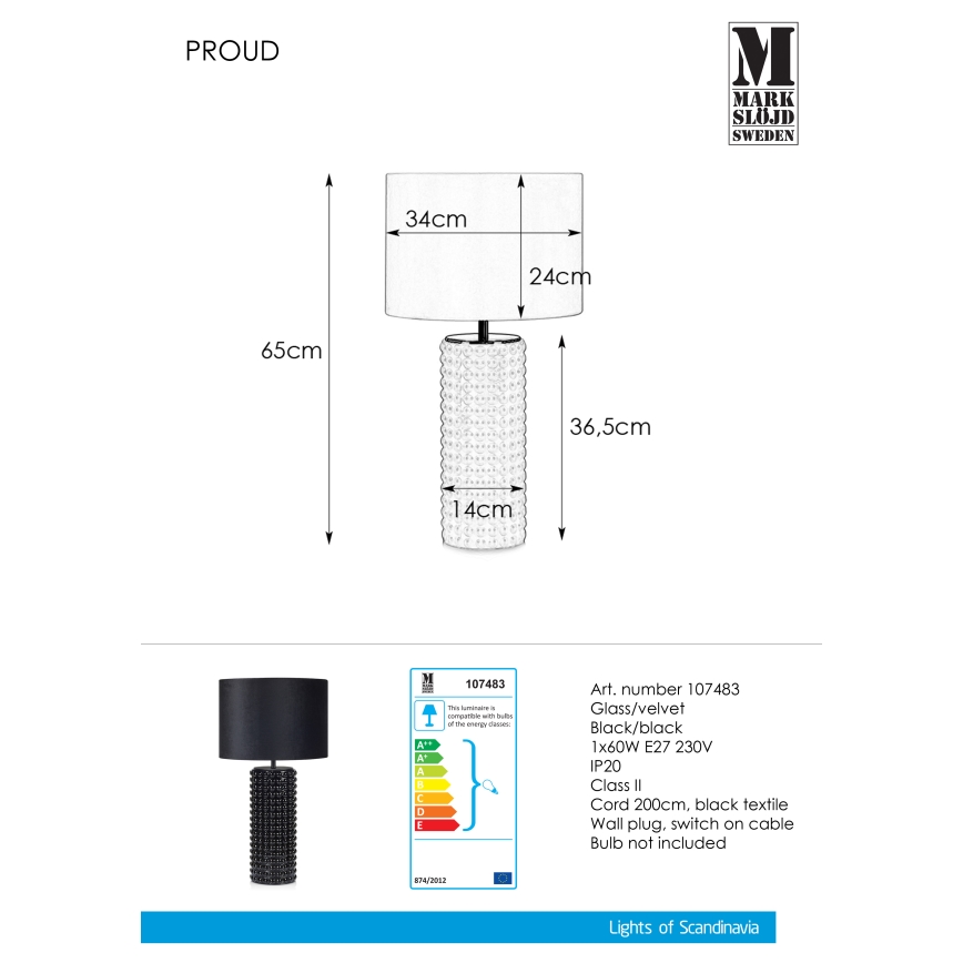 Markslöjd 107483 - Настолна лампа PROUD 1xE27/60W/230V