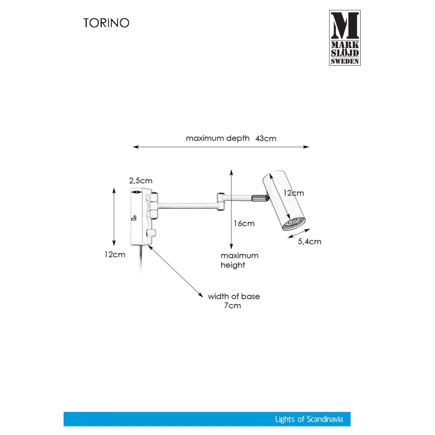Markslöjd 107538 - Димируем стенен спот TORINO 1xGU10/12W/230V