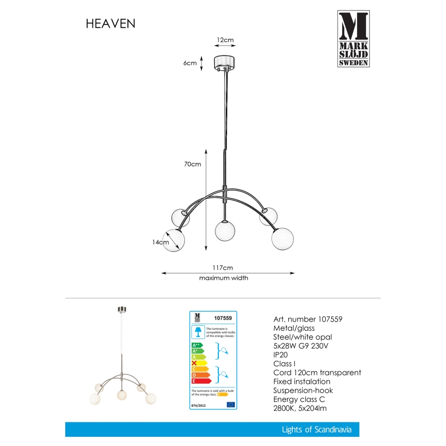 Markslöjd 107559 - Полилей на верижка HEAVEN 5xG9/28W/230V