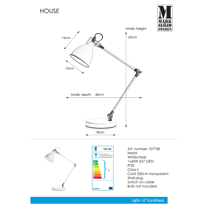 Markslöjd 107738 - Настолна лампа HOUSE 1xE27/40W/230V