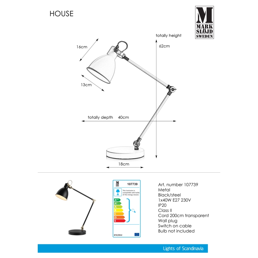 Markslöjd 107739 - Настолна лампа HOUSE 1xE27/40W/230V