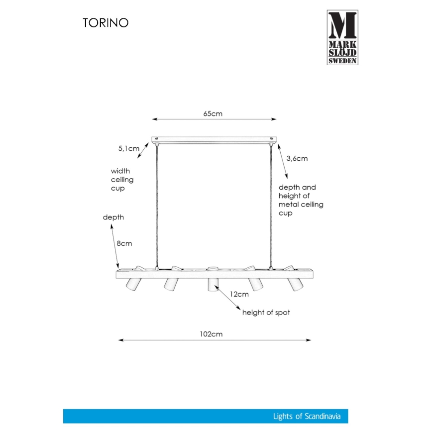 Markslöjd 107784 - Полилей на въже TORINO 5xGU10/7W/230V
