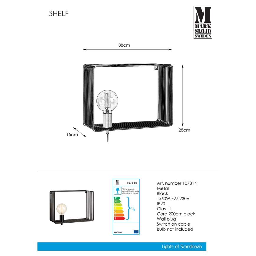 Markslöjd 107814 - Стенна лампа SHELF 1xE27/60W/230V