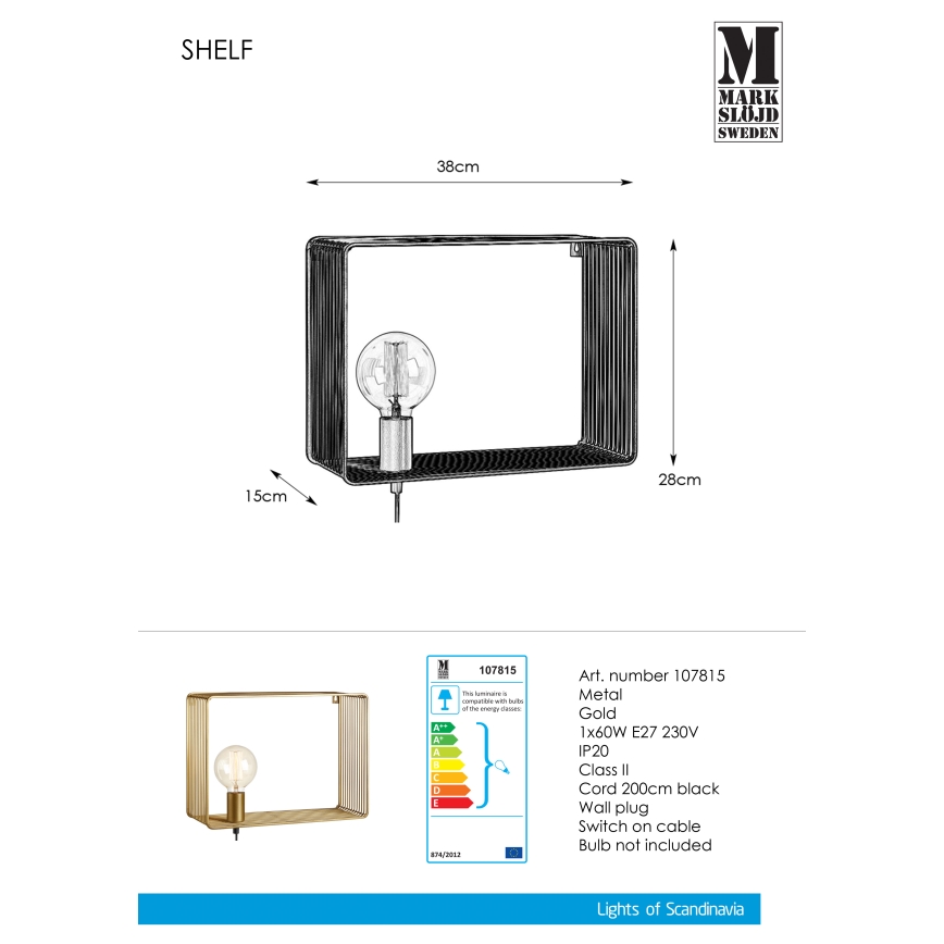 Markslöjd 107815 - Стенна лампа SHELF 1xE27/60W/230V