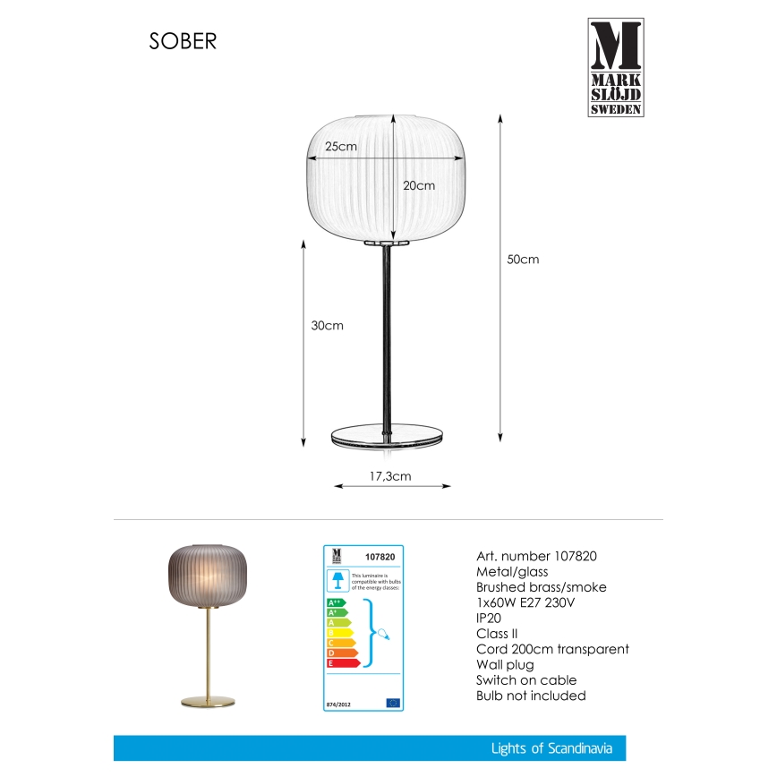 Markslöjd 107820 - Настолна лампа SOBER 1xE27/60W/230V месинг