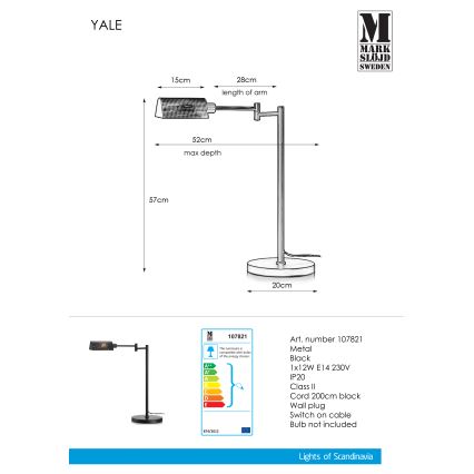Markslöjd 107821 - Настолна лампа YALE 1xE14/12W/230V