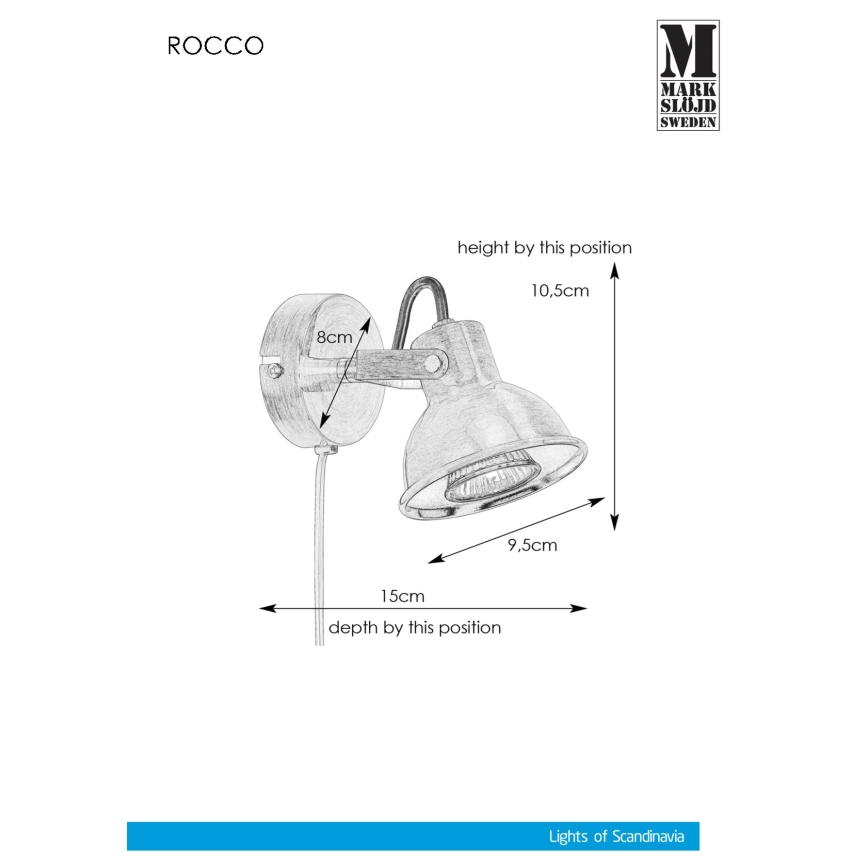 Markslöjd 107853 - Стенен прожектор, луна ROCCO 1xGU10/7W/230V